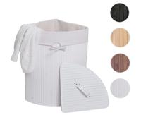 Panier à linge d'angle HWC-C21 bambou 61x48x35cm 50l blanc