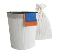 Panier à linge d'angle Relaxdays avec couvercle, bambou, 80 l, pliable, H x L x P : 60 x 36 x 36 cm, blanc