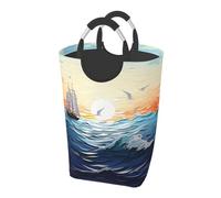 Panier à linge de 50 L de haut, panier à linge pliable, motif vagues de l'océan, panier à linge sale, sac de rangement lavable, panier de rangement pour jouets, dortoir, salle de bain, chambre à