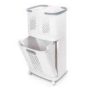 Panier à Linge, Design en Couches, Au Dessus de Deux Petits Paniers de Rangement, Moitié Inférieure du Design Fermé, Panier à Linge Sale Multifonctionnel Avec Étagères pour Salle de Bain