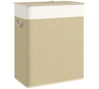 HomCom Panier à linge double 100 L en bambou, couvercle, poignées corde, doublure amovible crème