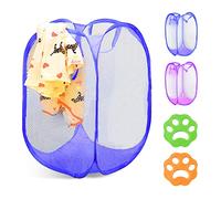 Panier à linge en 2 pièces avec épilateur à vêtements, panier à linge pliable en maille respirante, sac de rangement vêtements et jouets vêtements quotidiens, rangement jouets (bleu roi, violet)