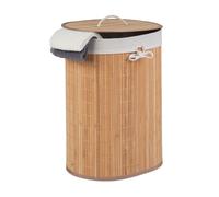 Relaxdays Panier à Linge en Bambou, Ovale, 46 l, Pliable, Couvercle, Bain et Chambre ; 55x42x32 cm, Choix de Couleurs