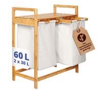 Lumaland Panier à linge en bambou avec 2 sacs à linge extensibles | Matériau facile d'entretien, insensible à l'humidité et facile à essuyer | Hauteur env. 73cm x 64cm de largeur x 33cm de profondeur