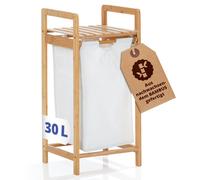 Lumaland Panier à linge en bambou avec sac à linge coulissant, matériau facile d'entretien, résistant à l'humidité et facile à nettoyer, 73 x 33 x 33 cm (H x l x L)