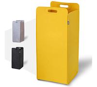 HENNEZ Paniers à linge en feutre épais 80L jaune - Corbeille à linge rectangle pliable robuste - Panier de linge sale - Bac à linge sale pliable avec poignées - Panière Panier à linge sale pliable