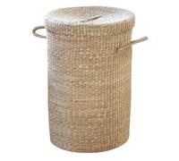 Calicosy - Panier À Linge - Jonc De Mer Naturel - Matière Naturelle Robuste - Résiste À l'eau - avec Couvercle Et Anses - Salle De Bain, Buanderie, Chambre - Larges Dimensions - D 40 x H 60 cm