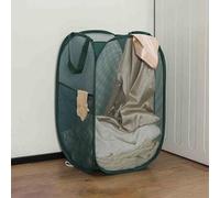Panier à Linge en Maille, paniers à Linge Pliables, Panier à Linge avec des Poches latérales avec des poignées, Anti-Larme, légère Respirante, pour la buanderie, Salle de Bain (Vert)