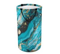 Panier à linge en marbre bleu turquoise, doré, imperméable, pliable, avec poignées, pour salle de bain, chambre à coucher, dortoir, voyage