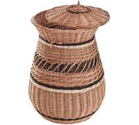 Panier à linge en osier avec couvercle - coffre rond Ø47 x H65 cm (beige naturel)