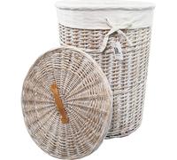 Panier à linge en osier lavé blanc rond 60L housse couvercle D.39 H.55