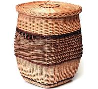 Panier à linge en osier naturel avec couvercle et anses - Corbeille à linge marron