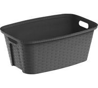 Panier à Linge en plastique 35L - Coloris Gris Anthracite - Aspect Osier Tressé - Avec Poignées - 59,5 x 39,5 x 25 cm - Fabriqué en France - Idéal buanderie, salle de bain - M home by Mazzei Mondex
