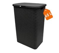 Panier à linge en plastique anthracite avec couvercle aspect rotin - 65 l - Panier à linge tressé avec poignées latérales - Boîte à linge peu encombrante résistante aux pièces humides