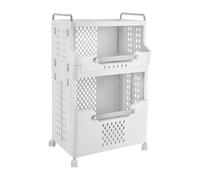 Panier à linge en plastique universel avec 4 roulettes pour chambre à coucher, salle de bain, chambre à coucher, 2 niveaux, blanc