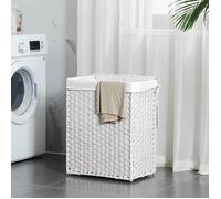 SONGMICS Panier à Linge de 90L, tissé à la Main, Corbeille à vêtements en rotin synthétique, avec Couvercle et poignées, Pliable, Sac intérieur Amovible, Blanc LCB51WT