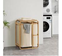 [en.casa] Panier à Linge avec 3 Sacs à Linge sur Rails Coulissants Meuble à Linge Stylé Corbeille pour Vêtements Sales Bambou 70 x 50 x 33 cm Naturel Beige