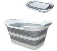 FISHTEC Panier à Linge Pliable 27 Litres - Cuve Rétractable Multifonction avec Poignées Antidérapantes - Bassine de Nettoyage et Rangement Compact - Gain de Place gris et vert 60 x 39 cm