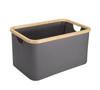 Panier à linge gris de 34 L, panier à linge en bambou, panier à linge pliable, rangement de placard, panier à linge sale avec poignée en bambou, panier de rangement à repasser, panier à linge peu