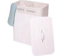 Panier à linge HWC-C21, Laundry Bac à linge Collecteur de linge, bambou 2 compartiments 63x55x34cm 100l ~ blanc