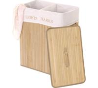 Panier à linge HWC-C21, Laundry Bac à linge Collecteur de linge, bambou 2 compartiments 63x55x34cm 100l ~ couleur naturelle