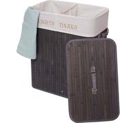 Panier à linge HWC-C21, Laundry Bac à linge Collecteur de linge, bambou 2 compartiments 63x55x34cm 100l ~ gris foncé