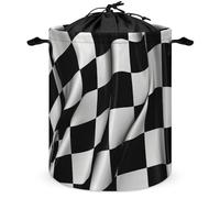 Panier à linge imperméable et sale avec drapeaux à carreaux noirs et blancs, sac à linge pliable avec poignées, panier à linge autonome pour salle de bain, chambre à coucher, dortoir, voyage