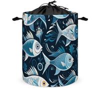 Panier à linge imperméable et sale - Motif poisson de dessin animé - Sac à linge pliable avec poignées - Panier à linge autonome pour salle de bain, chambre à coucher, dortoir, voyage