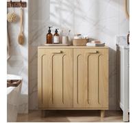 Panier à linge inclinable en chêne avec bac amovible Meuble rangement autoportant discret pour salle de bain maison 66x35x67cm