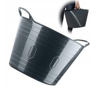 KADAX Panier Flexible en Plastique Avec Poignées - Multifonction pour Linge, Jouets, Vêtements - Rond et Universel (Gris Foncé, 42 L)