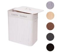 Panier à linge MCW-C21 bambou 2 compartiments 63x55x34cm 100l blanc