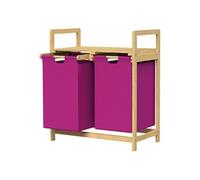 Panier à linge ML-Design en Bambou, 2 Sacs, Magenta, 63x33x73 cm