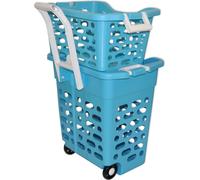 Panier à linge | Mobile avec 2 paniers et poignées I 50 litres + 20 litres | Bleu