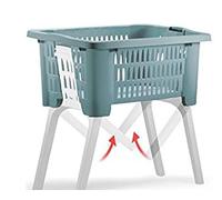Panier à linge moderne avec pieds réglables, vert, plastique, panier à linge pliable pour salle de bain et buanderie