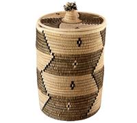 Home Maison - Panier à Linge Motifs Ethniques en Fibres Naturelles - Osier Tressé - Motifs Ethniques - Décoration Bohème - Accessoire Salle de Bain - Ø 40 cm - 40 x 60 cm - Blanc