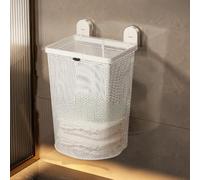 Panier à linge mural à ventouse sans perçage, pliable respirant avec sac amovible à cordon, grande capacité pour salle de bain, buanderie et chambre (White-2,45x27.8x20.5cm)