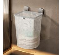 Panier à linge mural à ventouse sans perçage, pliable respirant avec sac amovible à cordon, grande capacité pour salle de bain, buanderie et chambre (Grey-1,45x27.8x20.5cm)