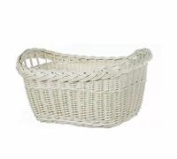 Panier à linge ovale avec anse - En osier - Blanc - 60 cm