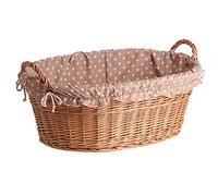 Panier à linge ovale en osier de couleur naturelle - En forme de bac - Beige à pois
