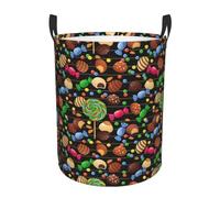 Panier à linge, panier à linge, panier à linge sale, panier à linge imperméable, motif sucettes, bonbons et grains de chocolat, panier à linge avec poignées, paniers pour chambre à coucher