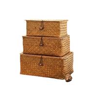 Panier a Linge Panier de rangement tissé manuel, couvercle, boîte de consolidation des débris, tri des bijoux(XL 32CM)