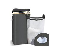Panier a linge pliable 100L avec sac intérieur cadre bambou et couvercle gris