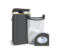 VOUNOT® Panier à Linge Pliable avec Roulettes 100L avec Couvercle et Sac Intérieur Amovible Grande Capacité Corbeille à Linge avec Poignées et Cadre en Bambou pour Vêtements Gris