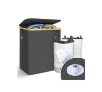 VOUNOT® Panier à Linge Pliable avec Roulettes 145L Bac a Linge avec Couvercle et Sac Intérieur Amovible Grande Capacité Corbeille à Linge avec Poignées et Cadre en Bambou pour Vêtements Gris