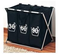 Panier à linge pliable 3 bacs - Noir - 3 compartiments avec fermeture