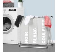 Panier à linge pliable 3 compartiments gris Gris