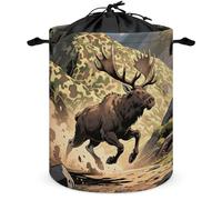 Panier à linge pliable avec cordon de serrage de 42 L, panier de rangement personnalisé avec poignée, panier à linge imprimé cerf de chasse pour jouets, vêtements, livres
