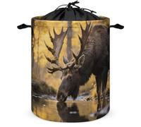 Panier à linge pliable avec cordon de serrage de 42 L, panier de rangement personnalisé avec poignée, panier à linge rustique imprimé cerf des bois pour jouets, vêtements, livres