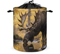 Panier à linge pliable avec cordon de serrage de 66 L, panier de rangement personnalisé avec poignée, panier à linge rustique imprimé cerf des bois pour jouets, vêtements, livres