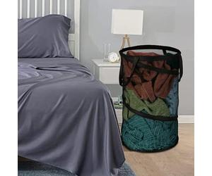 Panier à linge pliable avec côtés en maille respirante et design en spirale pour un rangement efficace du linge dans la maison, la chambre à coucher ou la salle de bain (noir)